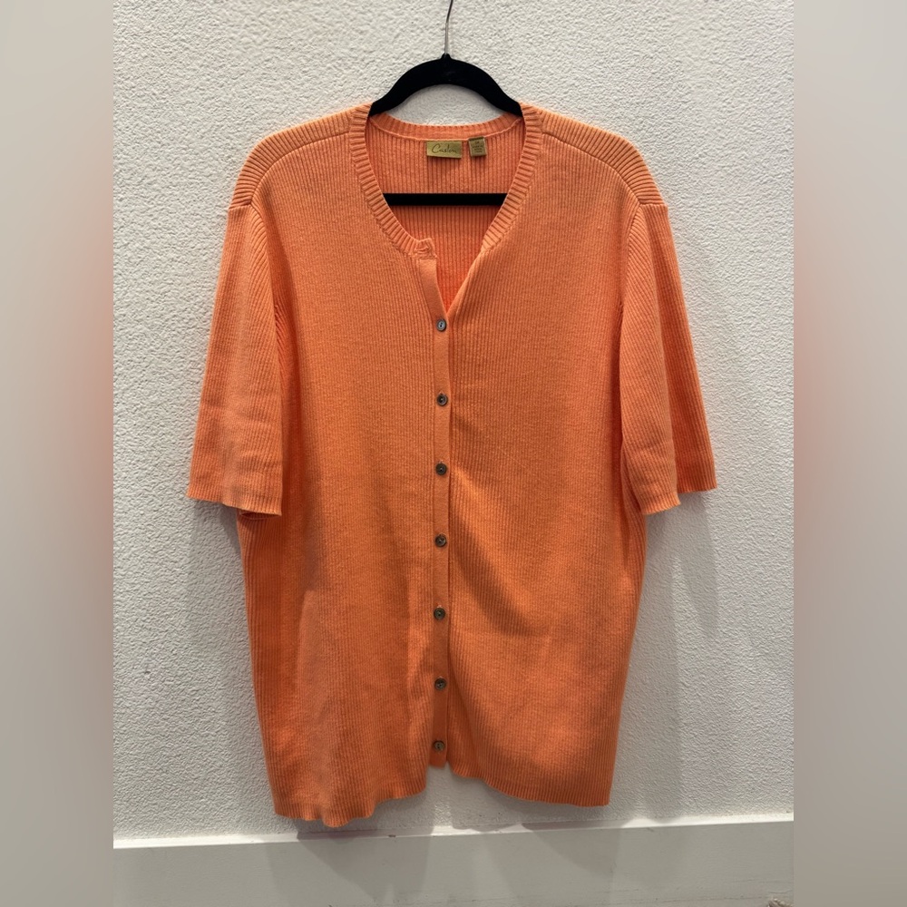 Caslon short sleeve button up ribbed sweater